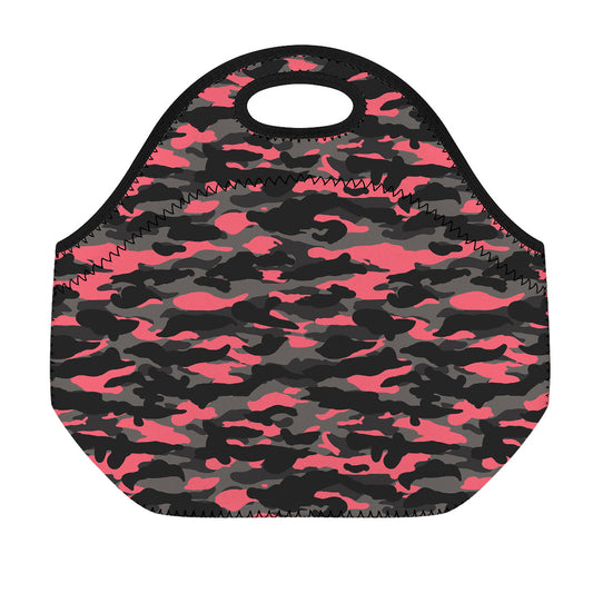 Black And Pink Camouflage Print Neoprene Lunch Bag