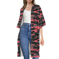 Black And Pink Camouflage Print Open Front Beach Cover Up