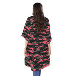 Black And Pink Camouflage Print Open Front Beach Cover Up