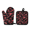 Black And Pink Camouflage Print Oven Mitt And Pot Holder Set