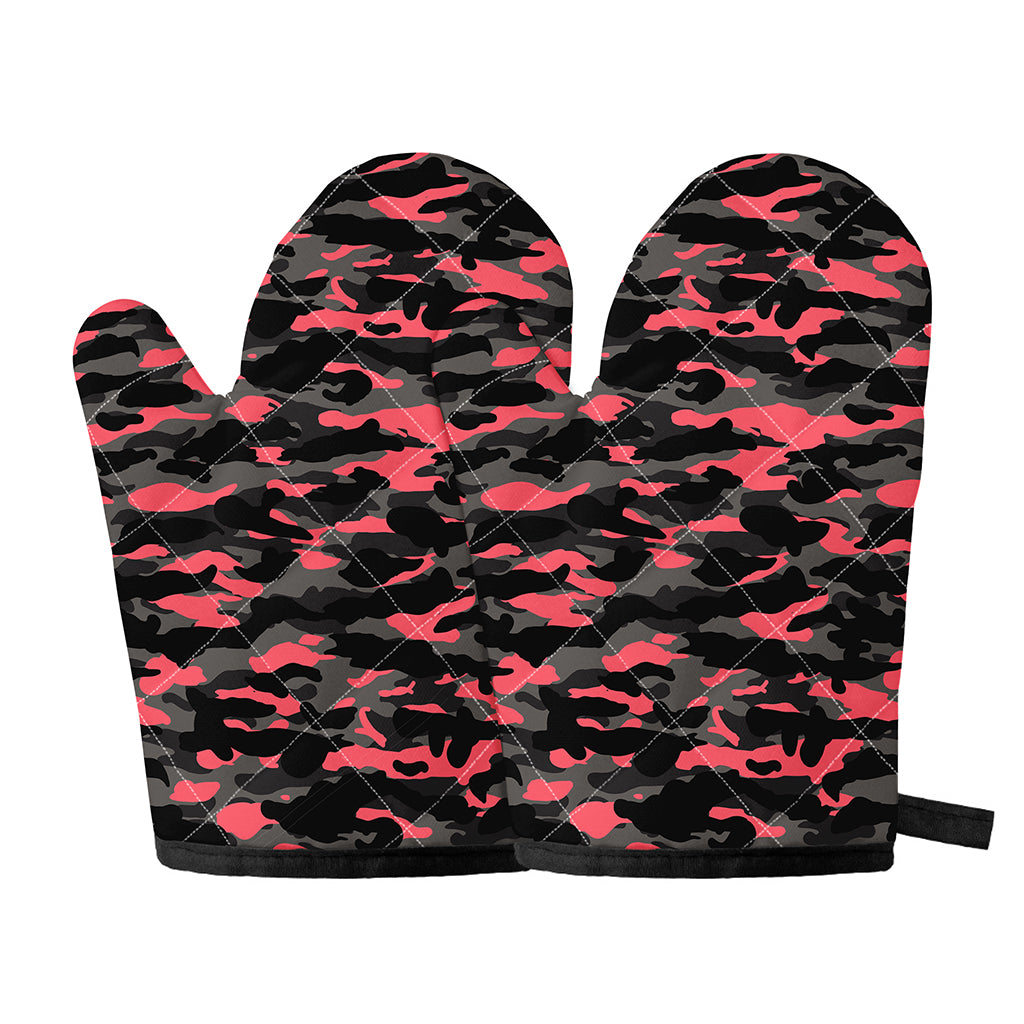 Black And Pink Camouflage Print Oven Mitts