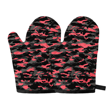 Black And Pink Camouflage Print Oven Mitts