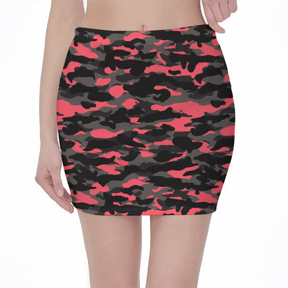 Black And Pink Camouflage Print Pencil Mini Skirt