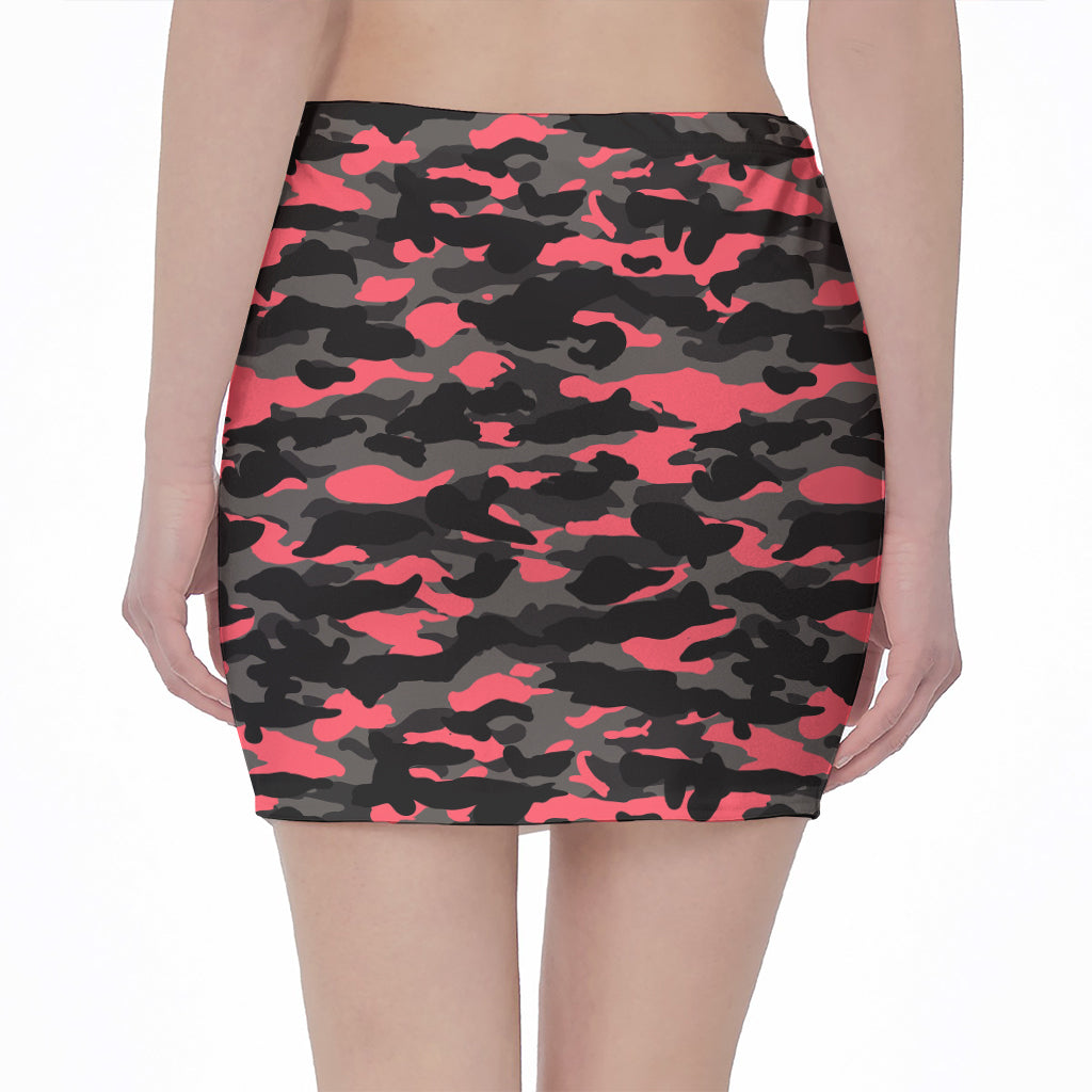 Black And Pink Camouflage Print Pencil Mini Skirt