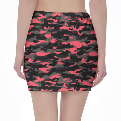Black And Pink Camouflage Print Pencil Mini Skirt