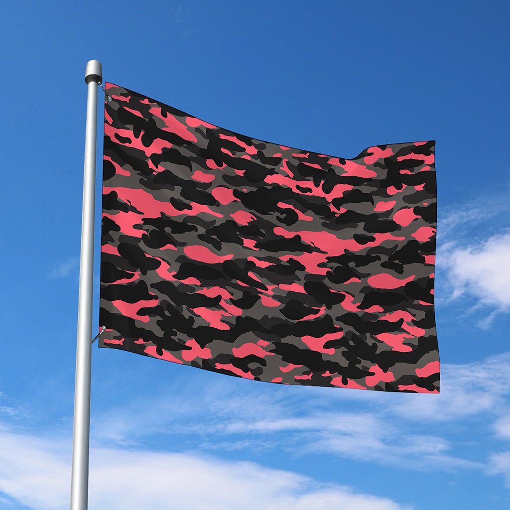 Black And Pink Camouflage Print Polyester Flag