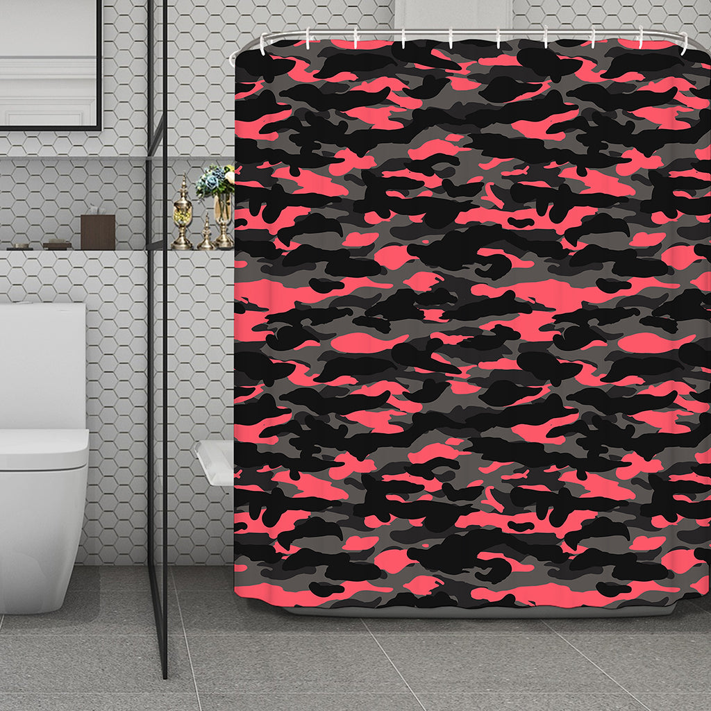 Black And Pink Camouflage Print Polyester Shower Curtain