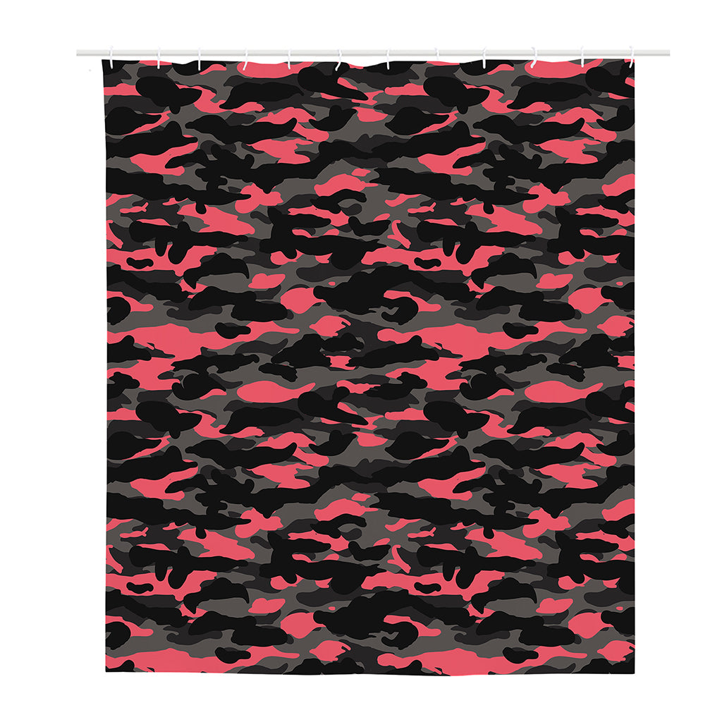 Black And Pink Camouflage Print Polyester Shower Curtain