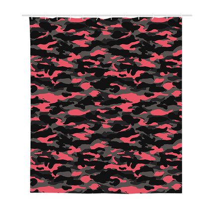 Black And Pink Camouflage Print Polyester Shower Curtain