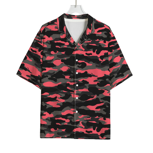 Black And Pink Camouflage Print Rayon Hawaiian Shirt