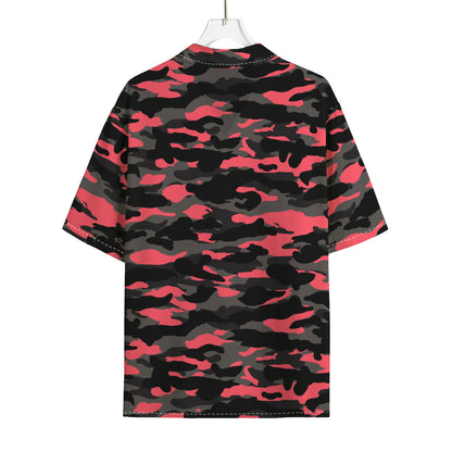 Black And Pink Camouflage Print Rayon Hawaiian Shirt