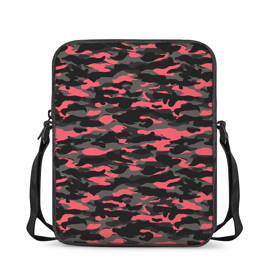 Black And Pink Camouflage Print Rectangular Crossbody Bag