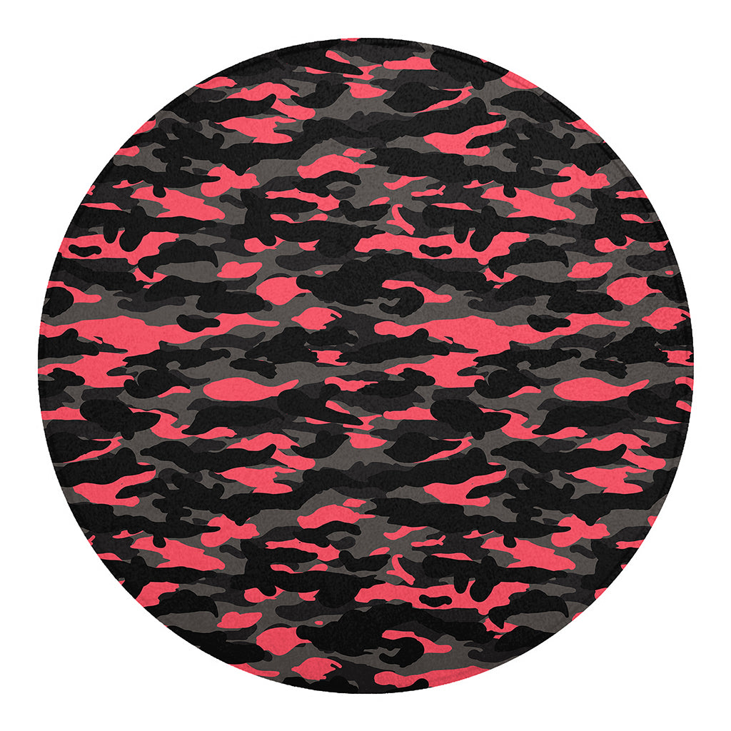 Black And Pink Camouflage Print Round Blanket
