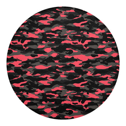 Black And Pink Camouflage Print Round Blanket