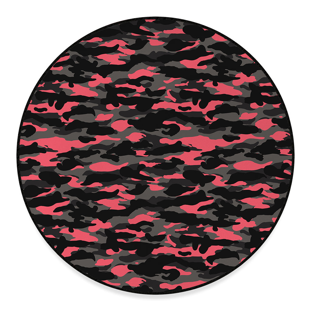Black And Pink Camouflage Print Round Floor Mat