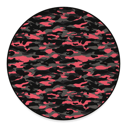 Black And Pink Camouflage Print Round Floor Mat