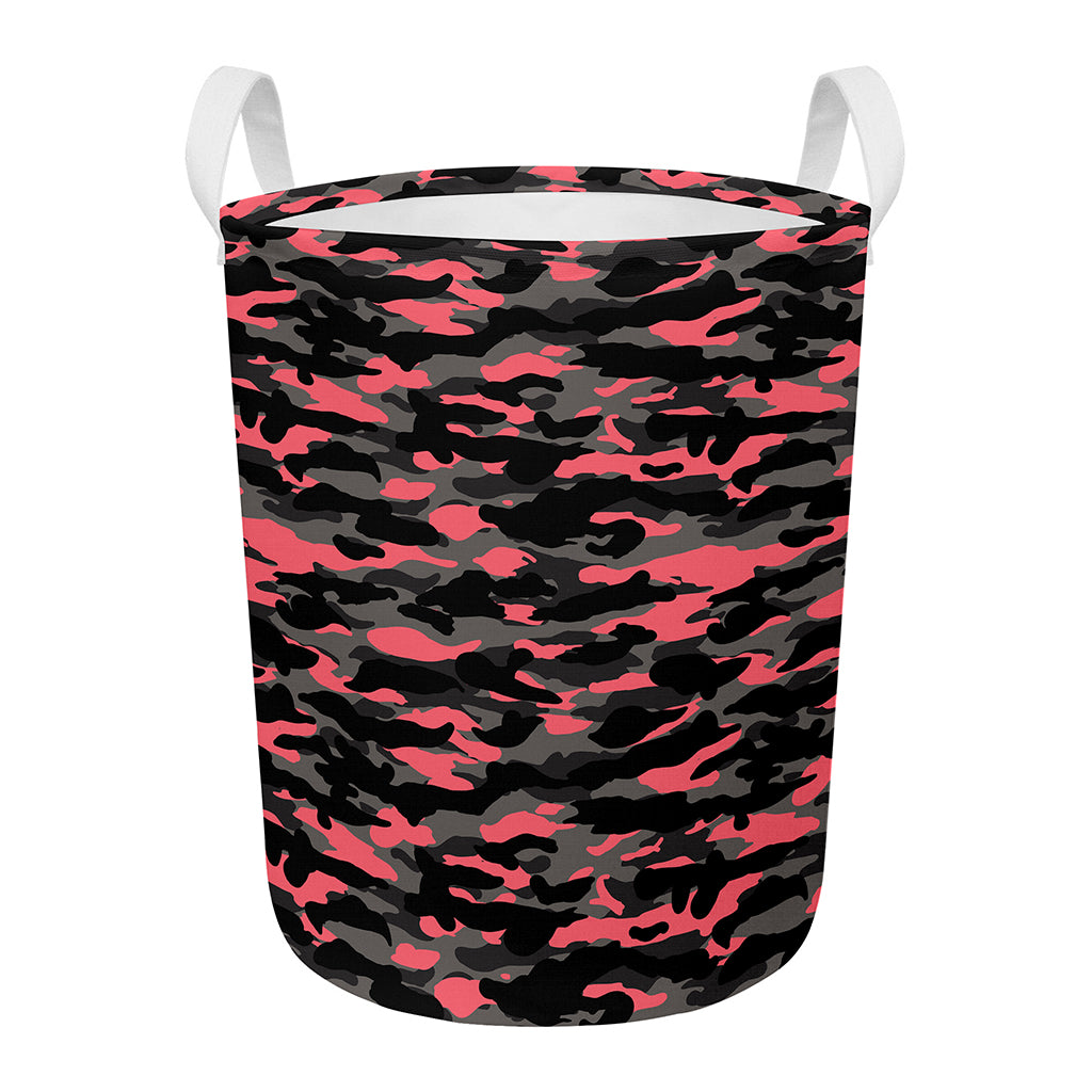 Black And Pink Camouflage Print Round Laundry Basket