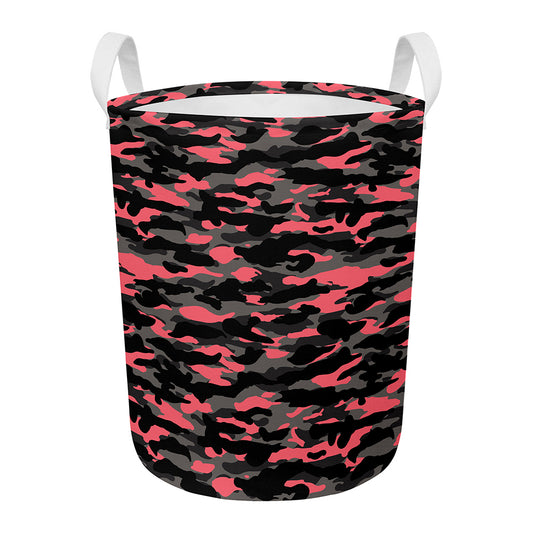 Black And Pink Camouflage Print Round Laundry Basket