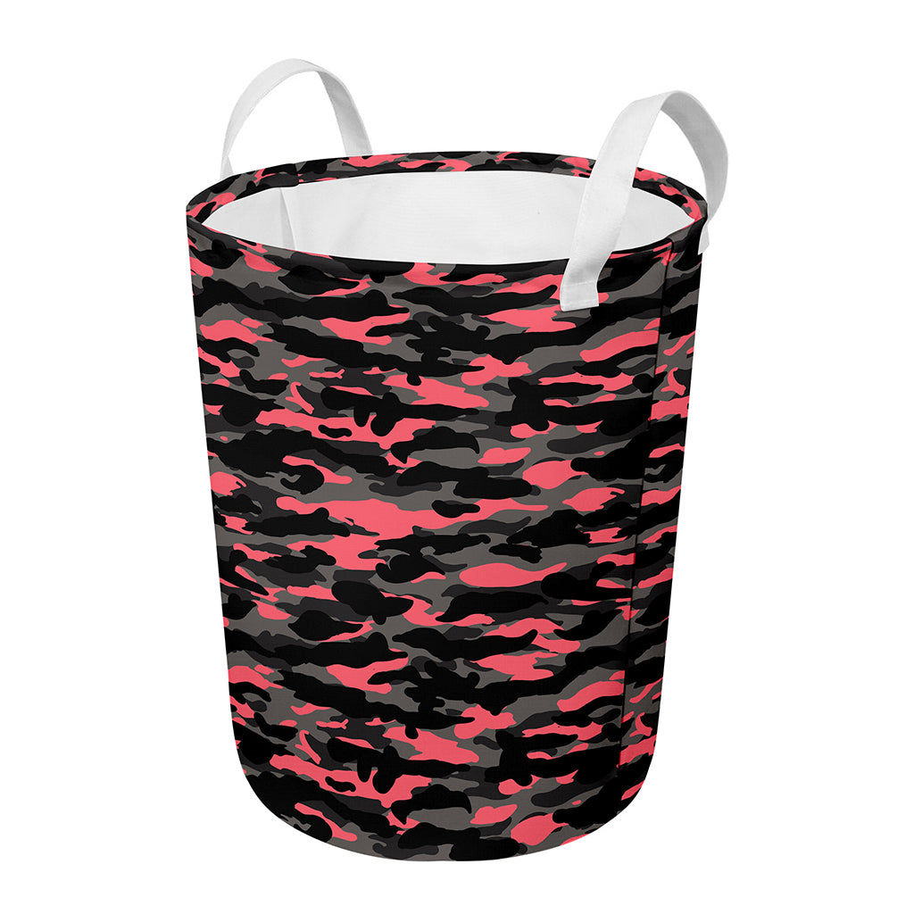 Black And Pink Camouflage Print Round Laundry Basket