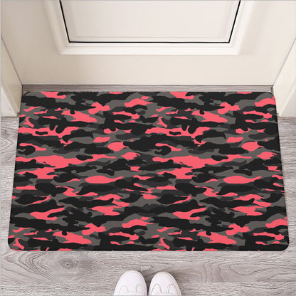 Black And Pink Camouflage Print Rubber Doormat