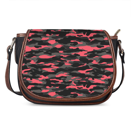 Black And Pink Camouflage Print Saddle Bag