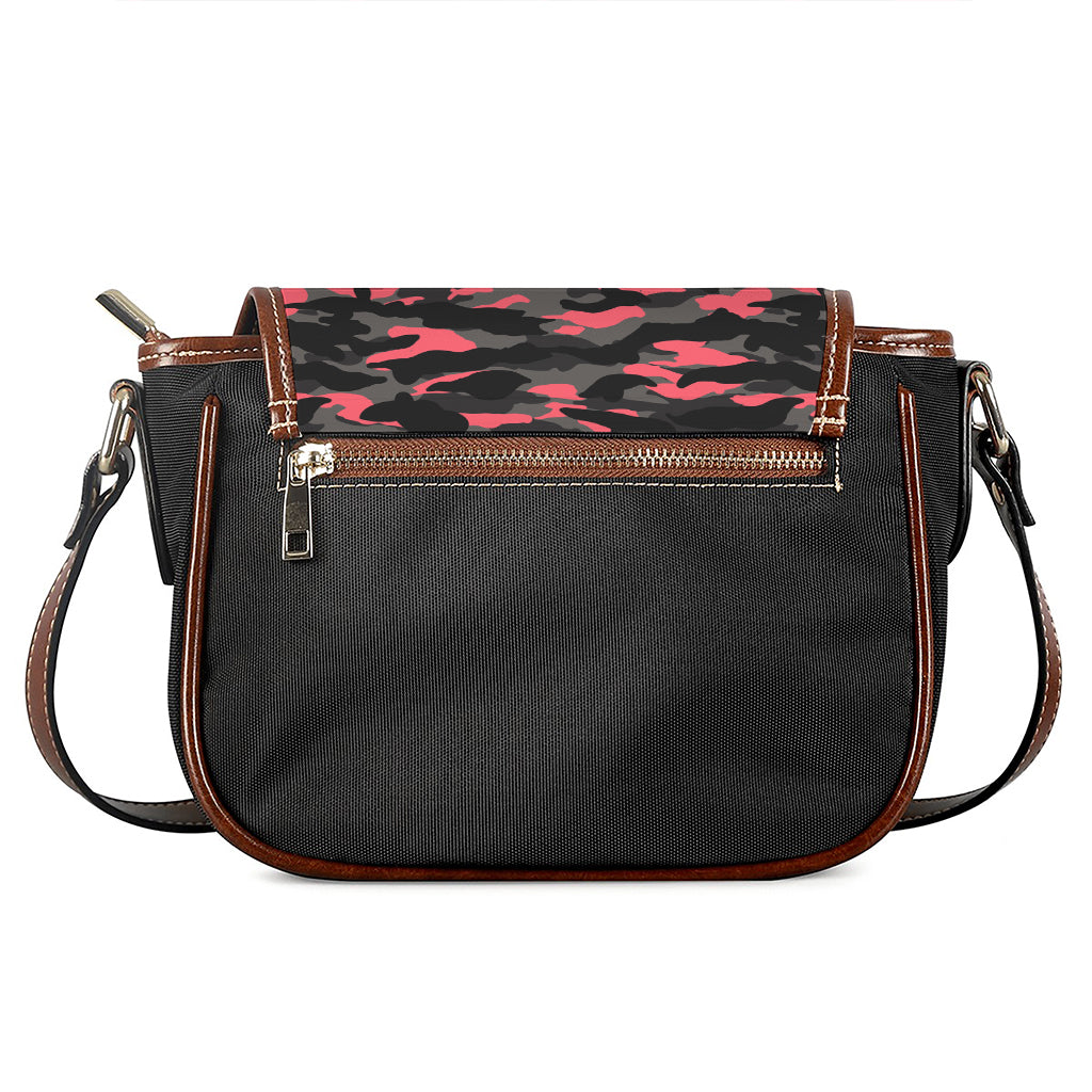 Black And Pink Camouflage Print Saddle Bag
