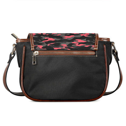 Black And Pink Camouflage Print Saddle Bag