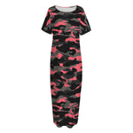 Black And Pink Camouflage Print Short Sleeve Long Nightdress