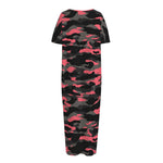 Black And Pink Camouflage Print Short Sleeve Long Nightdress