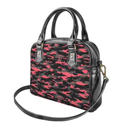 Black And Pink Camouflage Print Shoulder Handbag