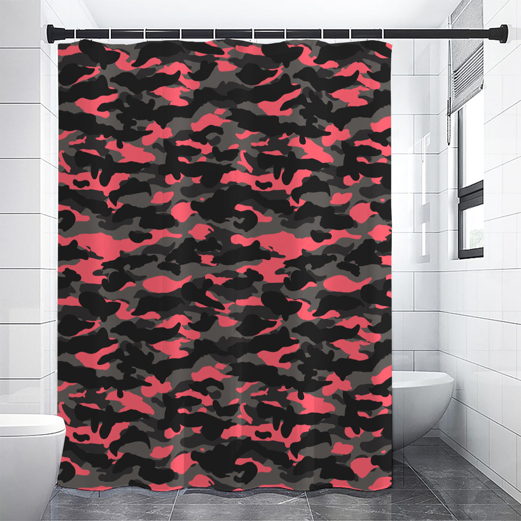 Black And Pink Camouflage Print Shower Curtain