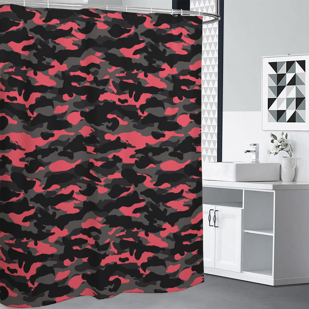 Black And Pink Camouflage Print Shower Curtain