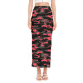 Black And Pink Camouflage Print Side Slit Maxi Skirt
