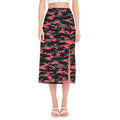Black And Pink Camouflage Print Side Slit Midi Skirt