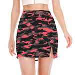 Black And Pink Camouflage Print Side Slit Mini Skirt