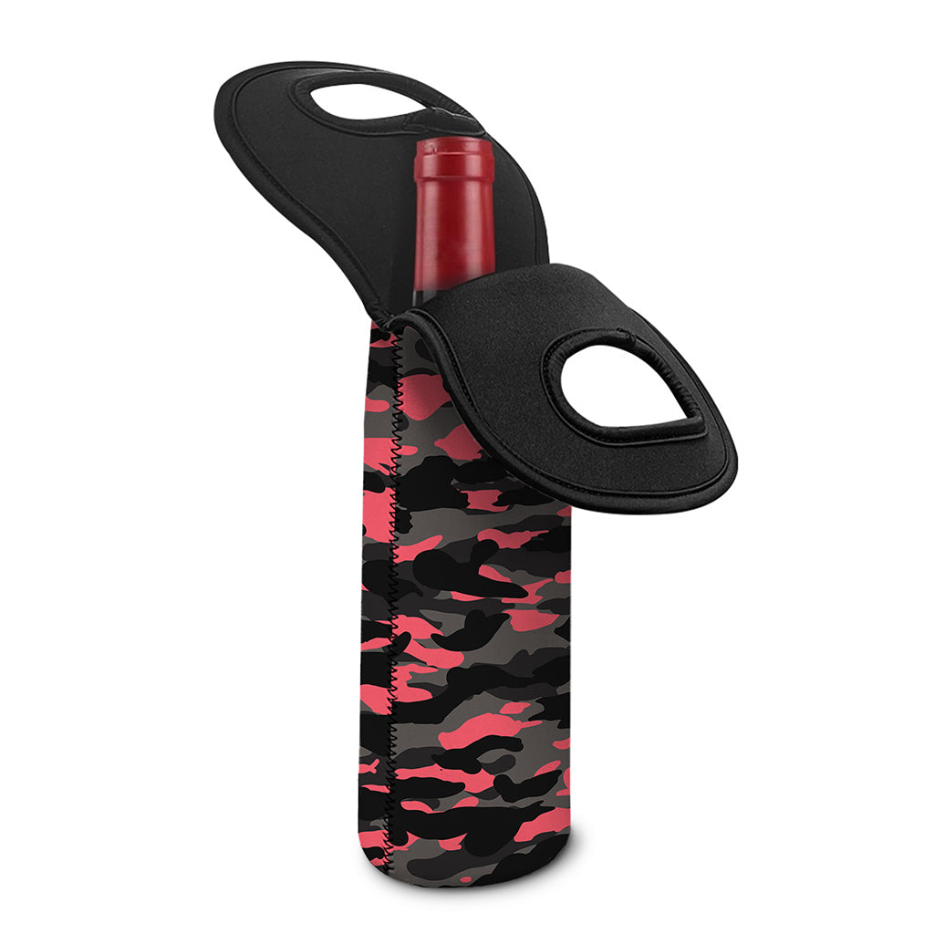 Black And Pink Camouflage Print Single Neoprene Wine Tote