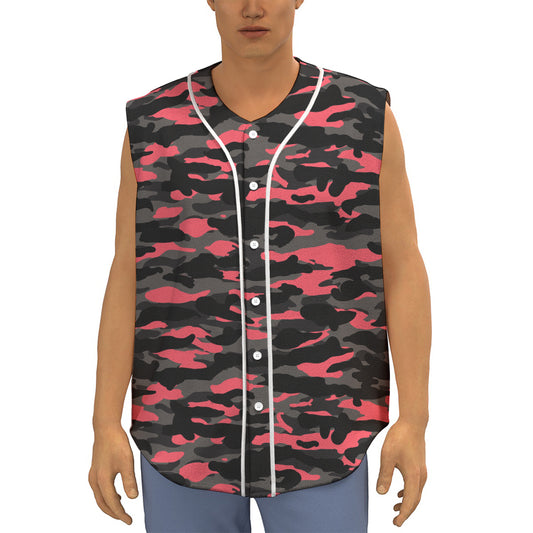 Black And Pink Camouflage Print Sleeveless Baseball Jersey