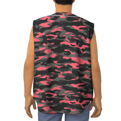 Black And Pink Camouflage Print Sleeveless Baseball Jersey
