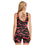 Black And Pink Camouflage Print Sleeveless One Piece Swimsuit