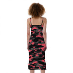 Black And Pink Camouflage Print Slim Fit Midi Cami Dress