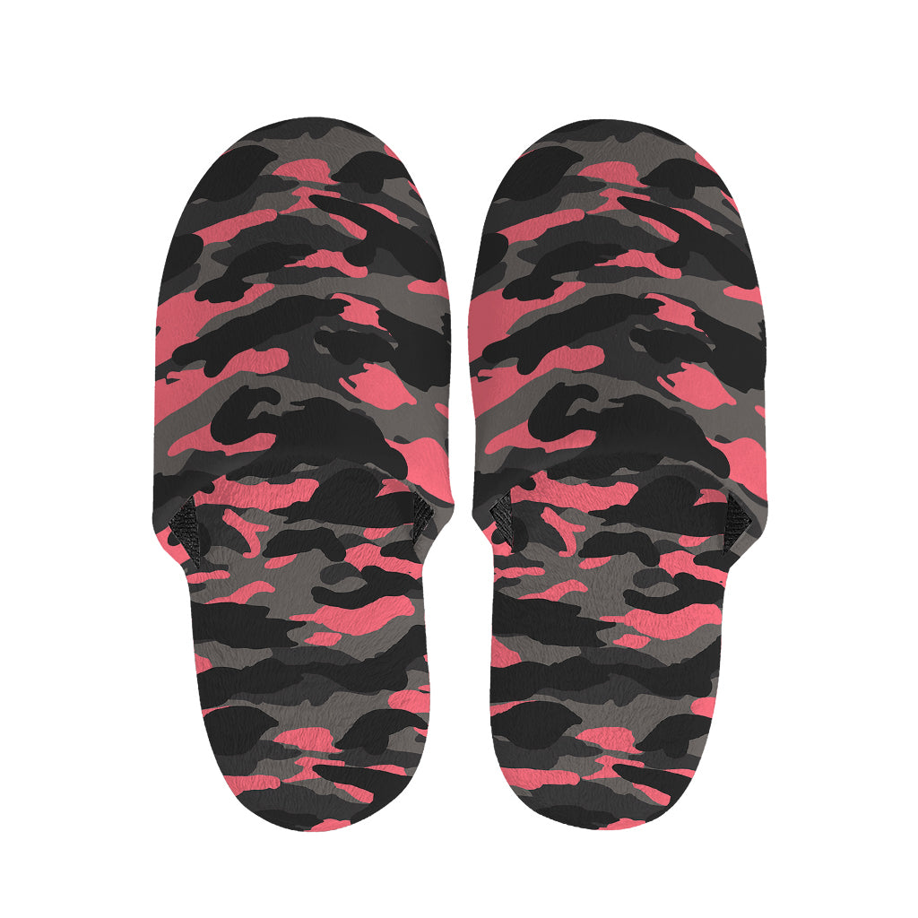 Black And Pink Camouflage Print Slippers