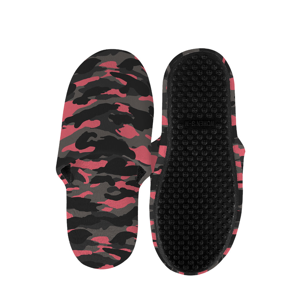 Black And Pink Camouflage Print Slippers