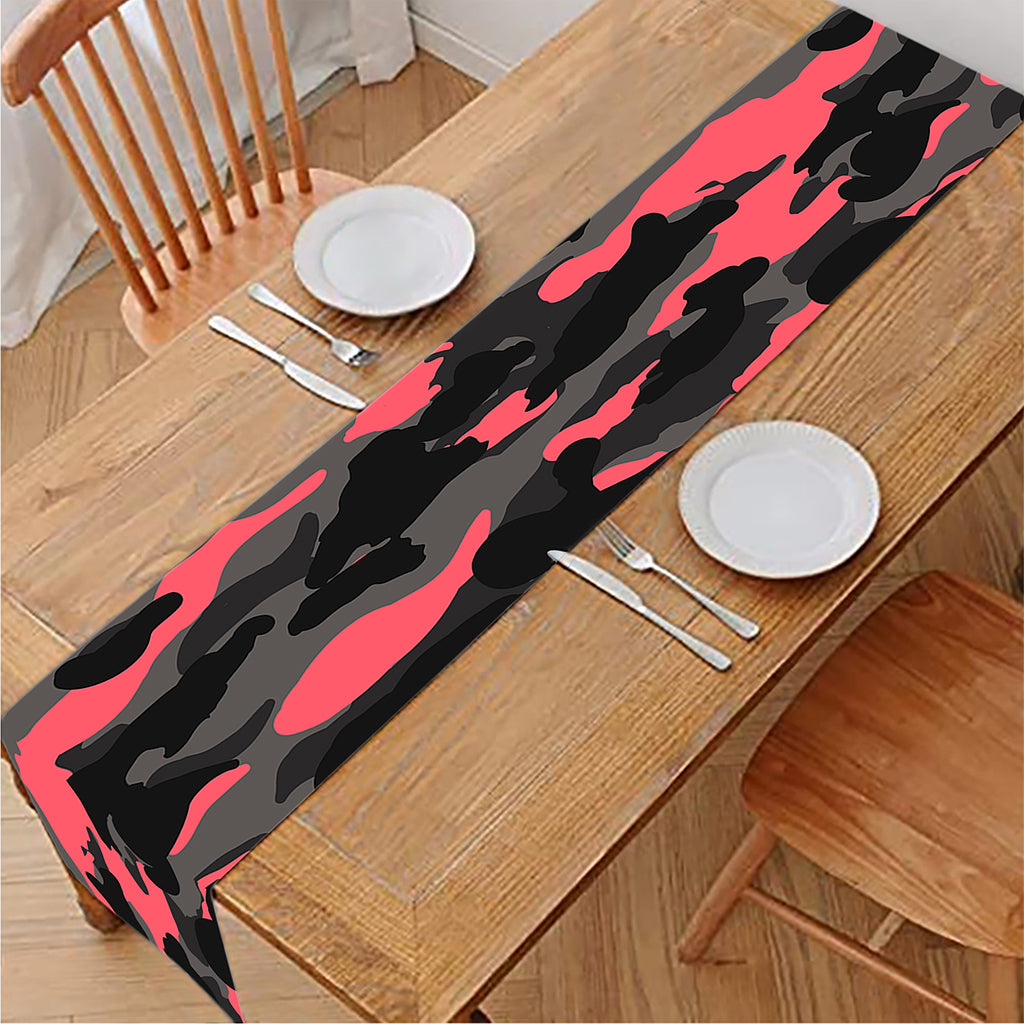 Black And Pink Camouflage Print Table Runner