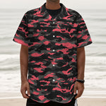 Black And Pink Camouflage Print Textured Short Sleeve Shirt