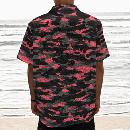 Black And Pink Camouflage Print Textured Short Sleeve Shirt
