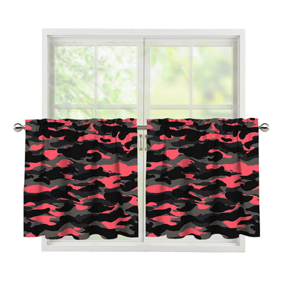Black And Pink Camouflage Print Tier Curtains