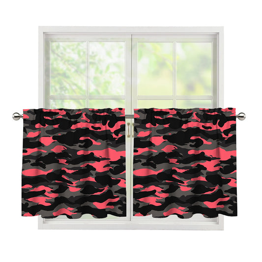 Black And Pink Camouflage Print Tier Curtains