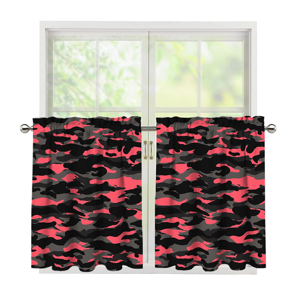 Black And Pink Camouflage Print Tier Curtains