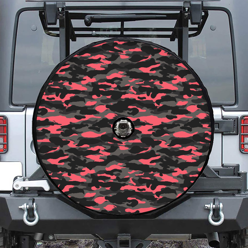 Black And Pink Camouflage Print Tire Cover With Camera Hole