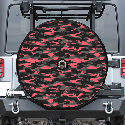 Black And Pink Camouflage Print Tire Cover With Camera Hole